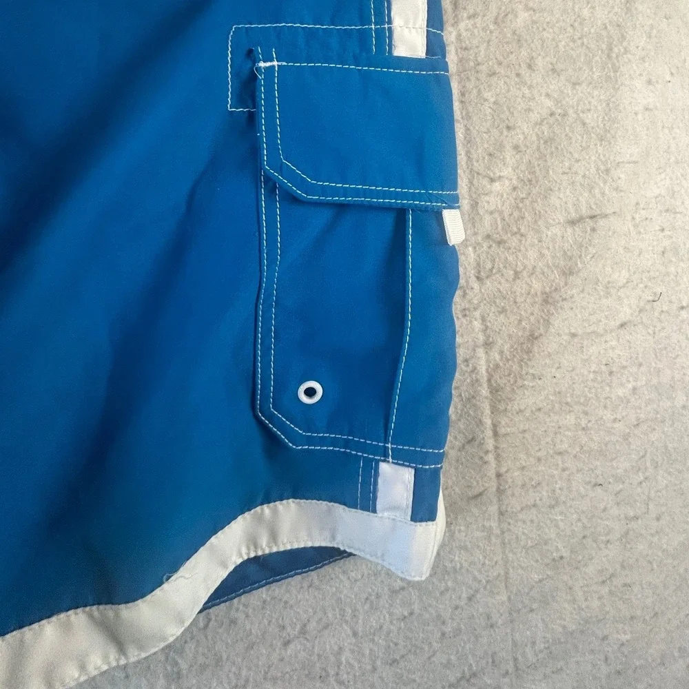 Joe Boxer‎ Mens Blue Cargo Swim Trunks White Stripe Mesh Lined Board Shorts 2XL
